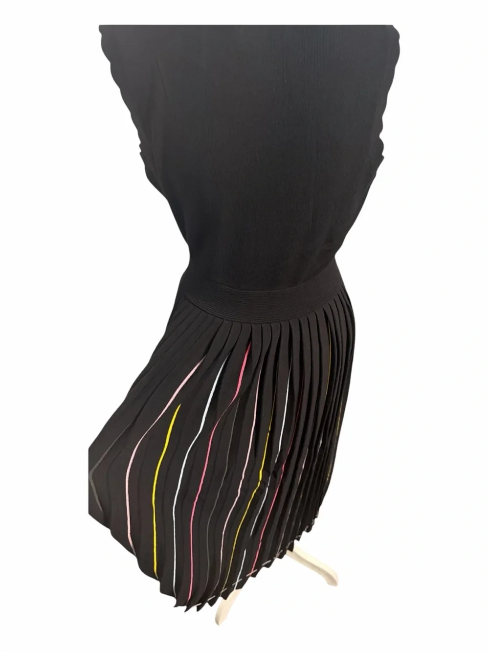 Rare Kate Spade Rainbow Pleated Sweater Midi Dress Black M NWOT
